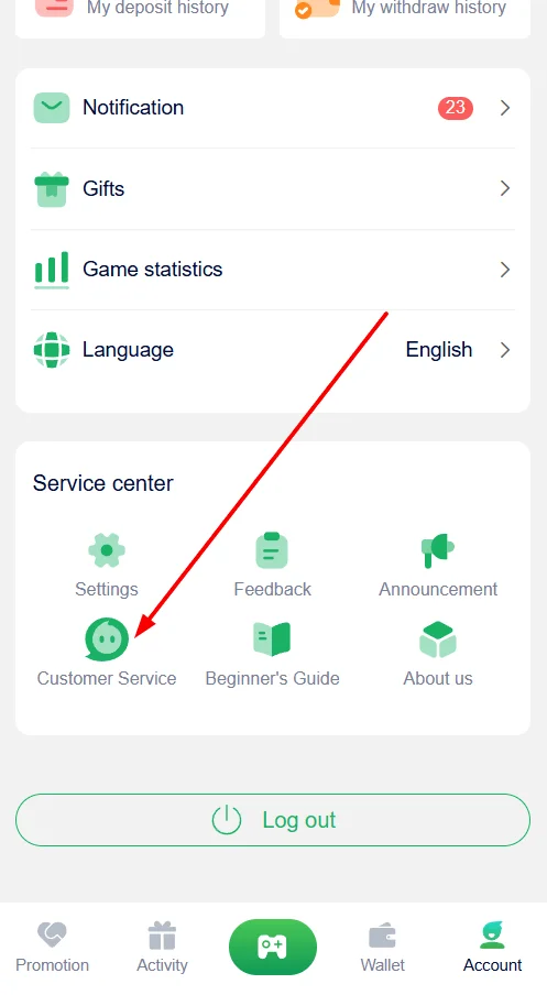 Click the customer service option.